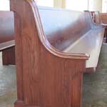 Custom oak pew end, St. Therese, San Diego CA